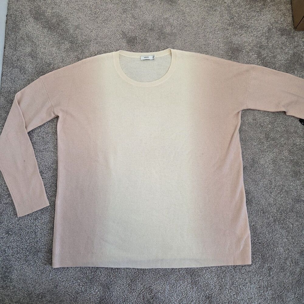 VINCE Oversize Wool Cashmere Blend Boxy Sweater Pink Cream Women's SMALL
